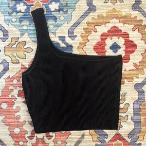 Quince Black One Shoulder Cropped Tank Top